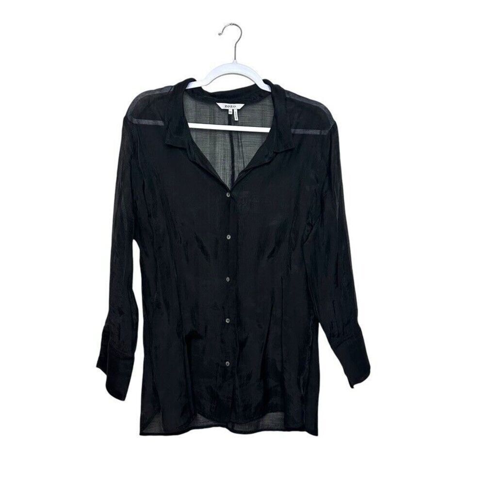 ZOZO‎ Sheer Deep V-Neck Long Sleeve Blouse Women's XL Black Goth Minimalist